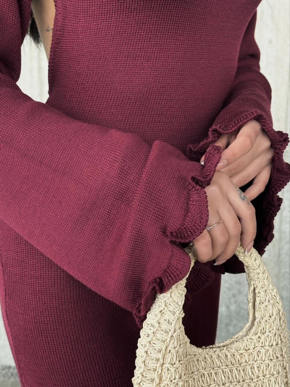 Venlora Acık Sırt Detaylı Maxi Uzun Boy Elbise- Bordo