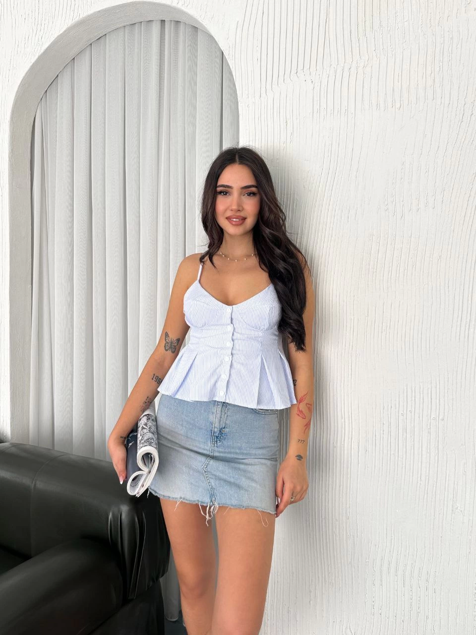 Venlora Askılı Dekolte detaylı crop - Açık Mavi