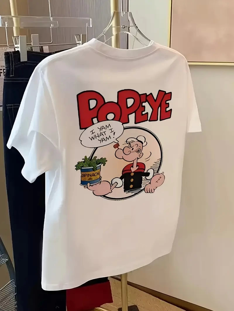 Erkek Oversize Tişörtü Popeye the Sailor Retro Vintage Ispanak | Hediye olarak idealdir, farklı boyutları mevcuttur. - Beyaz