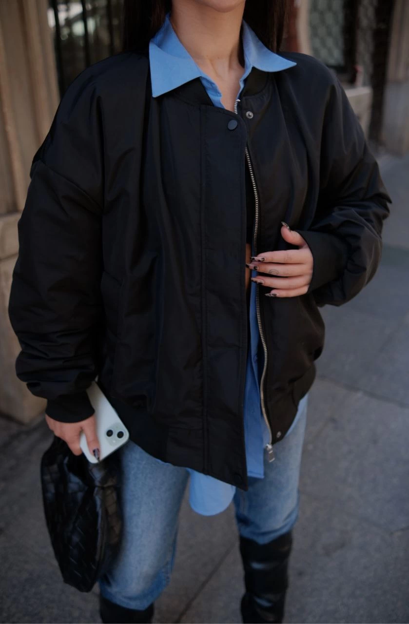 Venlora Cepli Bomber Ceket Mont - Siyah