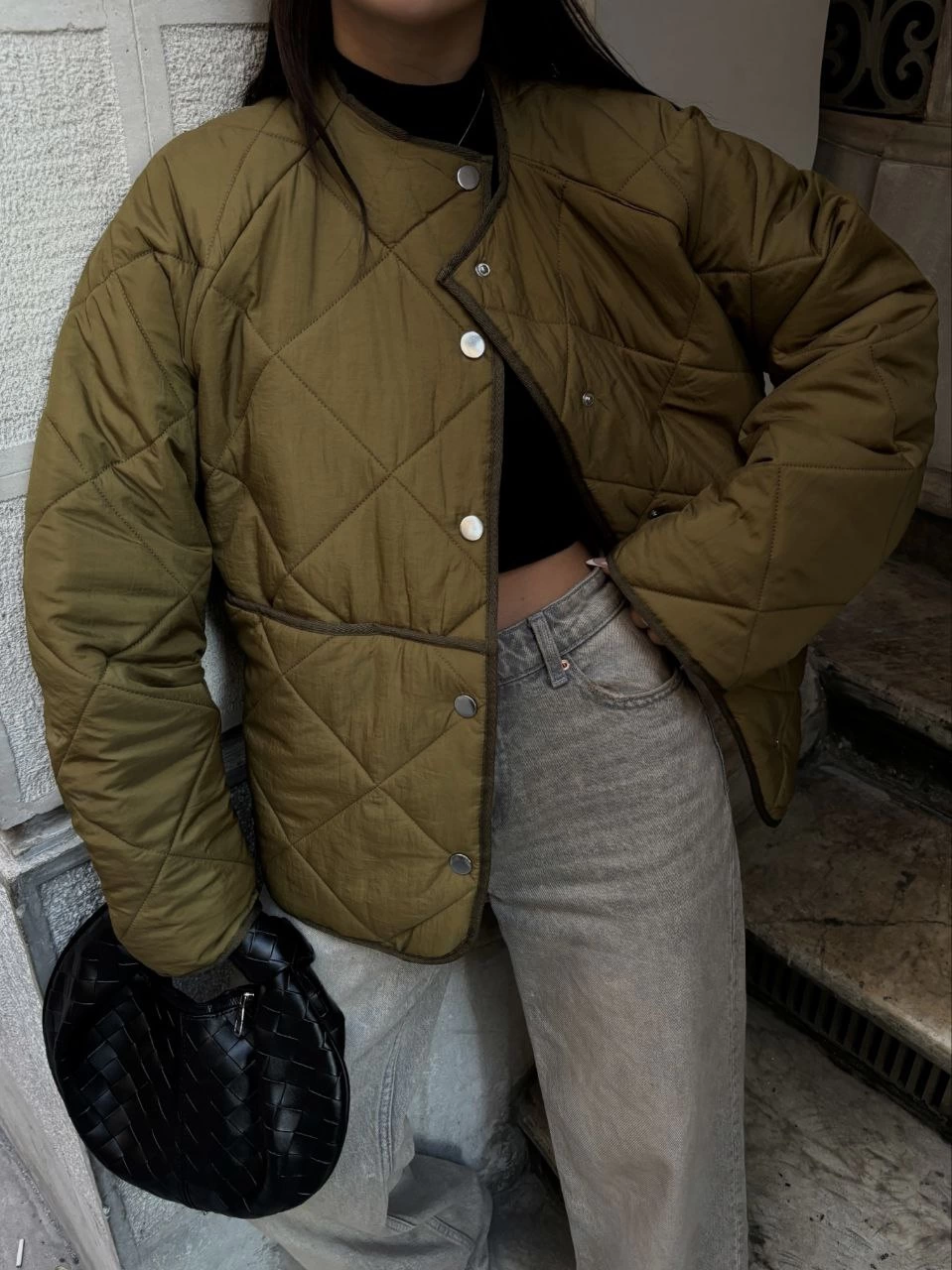 Venlora Cıt Cıt Detaylı Çepli Ceket Mont- Kahve