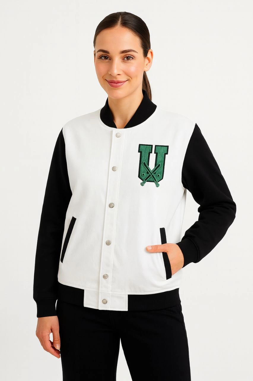 Venlora İki İplik Nakış İşlemeli Kolej ceket - Beyaz