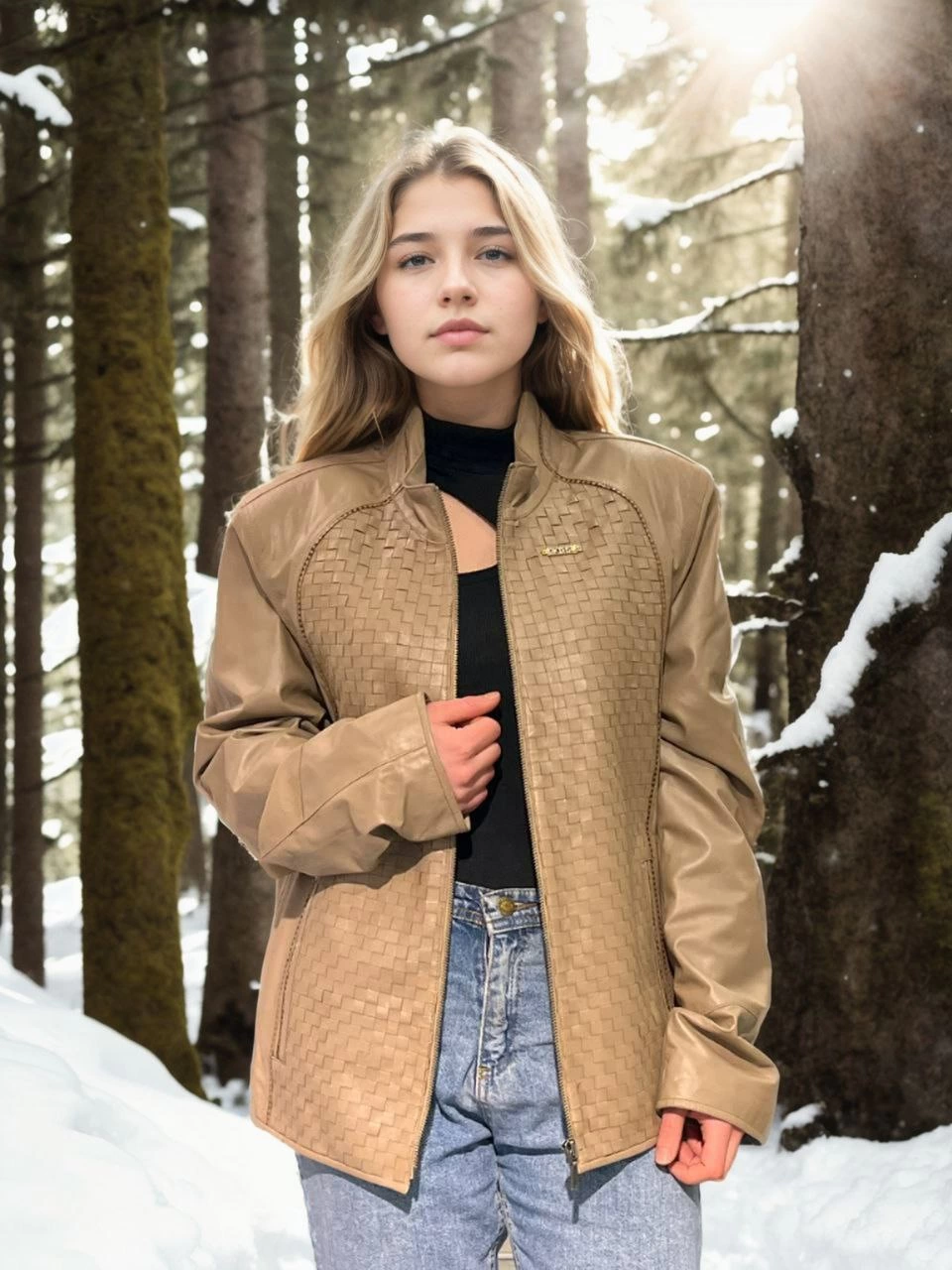 Venlora Kadın Fileli Deri Ceket - Krem