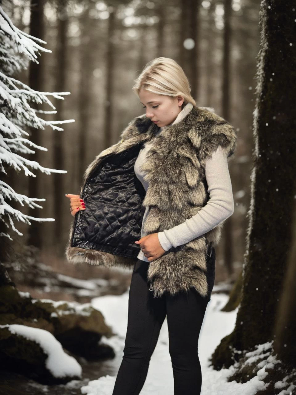 Venlora Kadın Kolsuz Hakiki Deri Kürk - Siyah