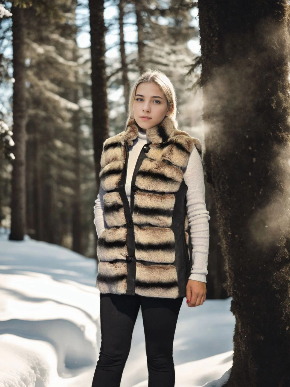 Venlora Kadın Kolsuz Hakiki Deri Kürk - Siyah