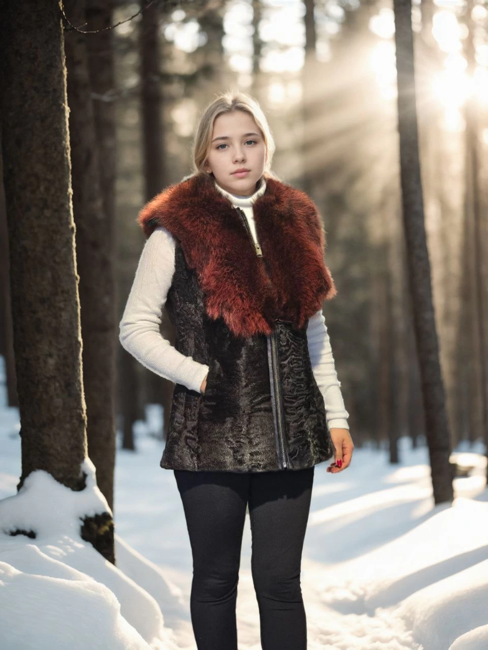 Venlora Kadın Kolsuz Hakiki Kürk - Siyah