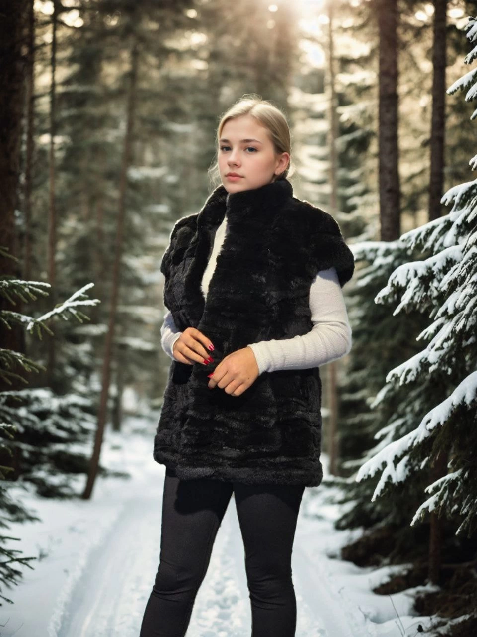 Venlora Kadın Kolsuz Hakiki Kürk - Siyah