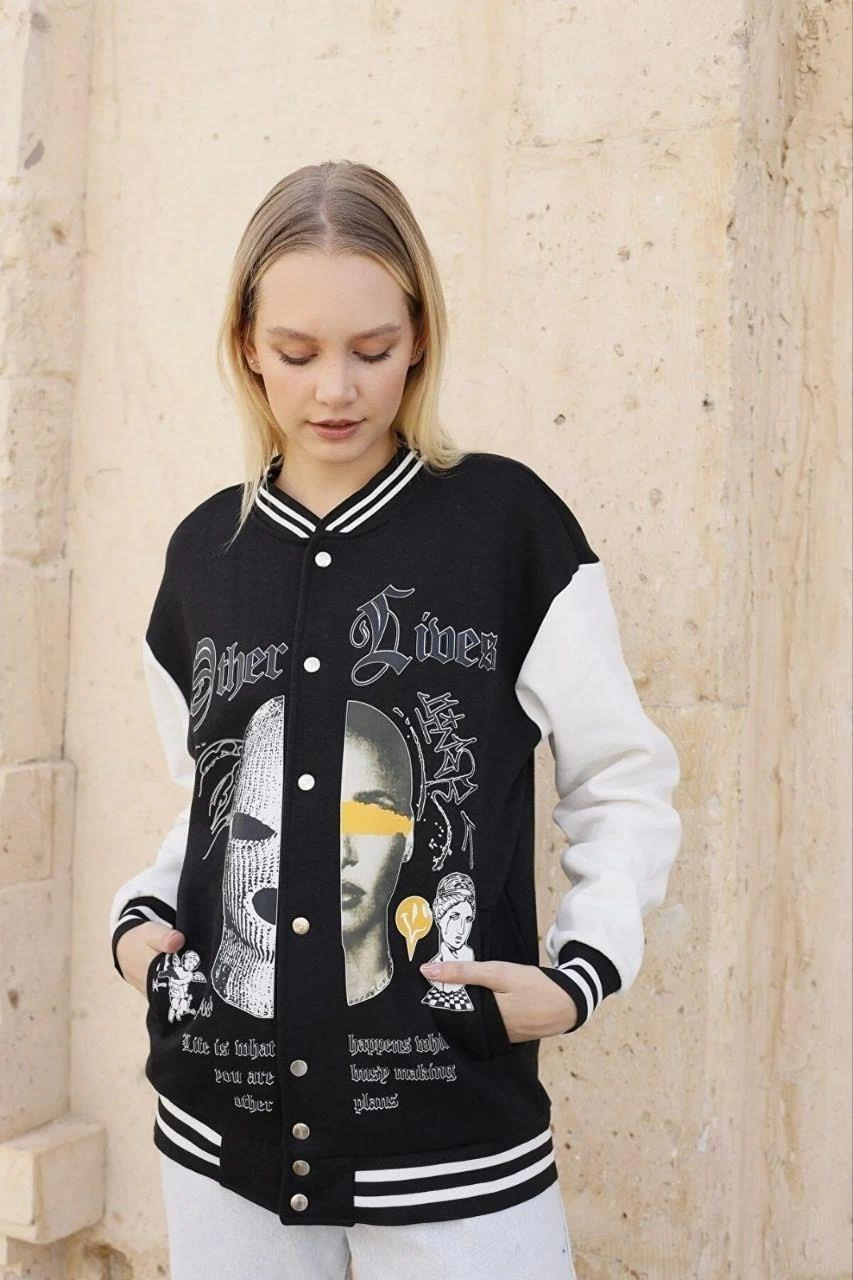 Venlora Kadın Oversize Kolej Ceket - Siyah