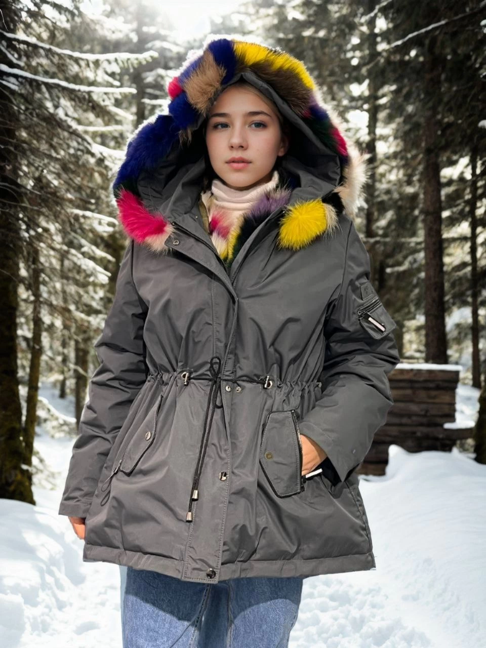 Venlora Kadın Su Geçirmez Kapüşonlu Mont - Füme