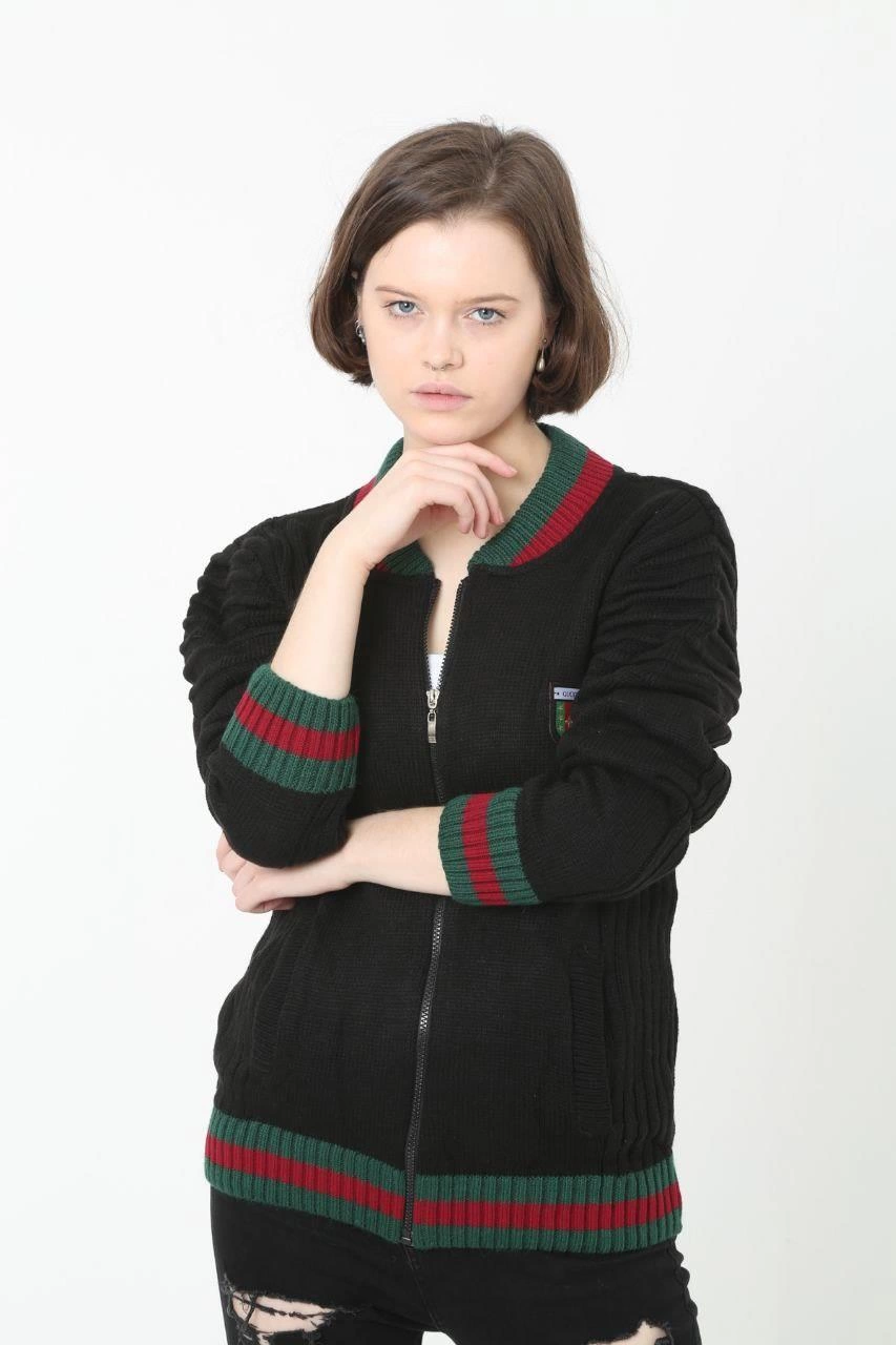 Venlora Kadın Tam Fermuarlı Triko Hırka - Siyah