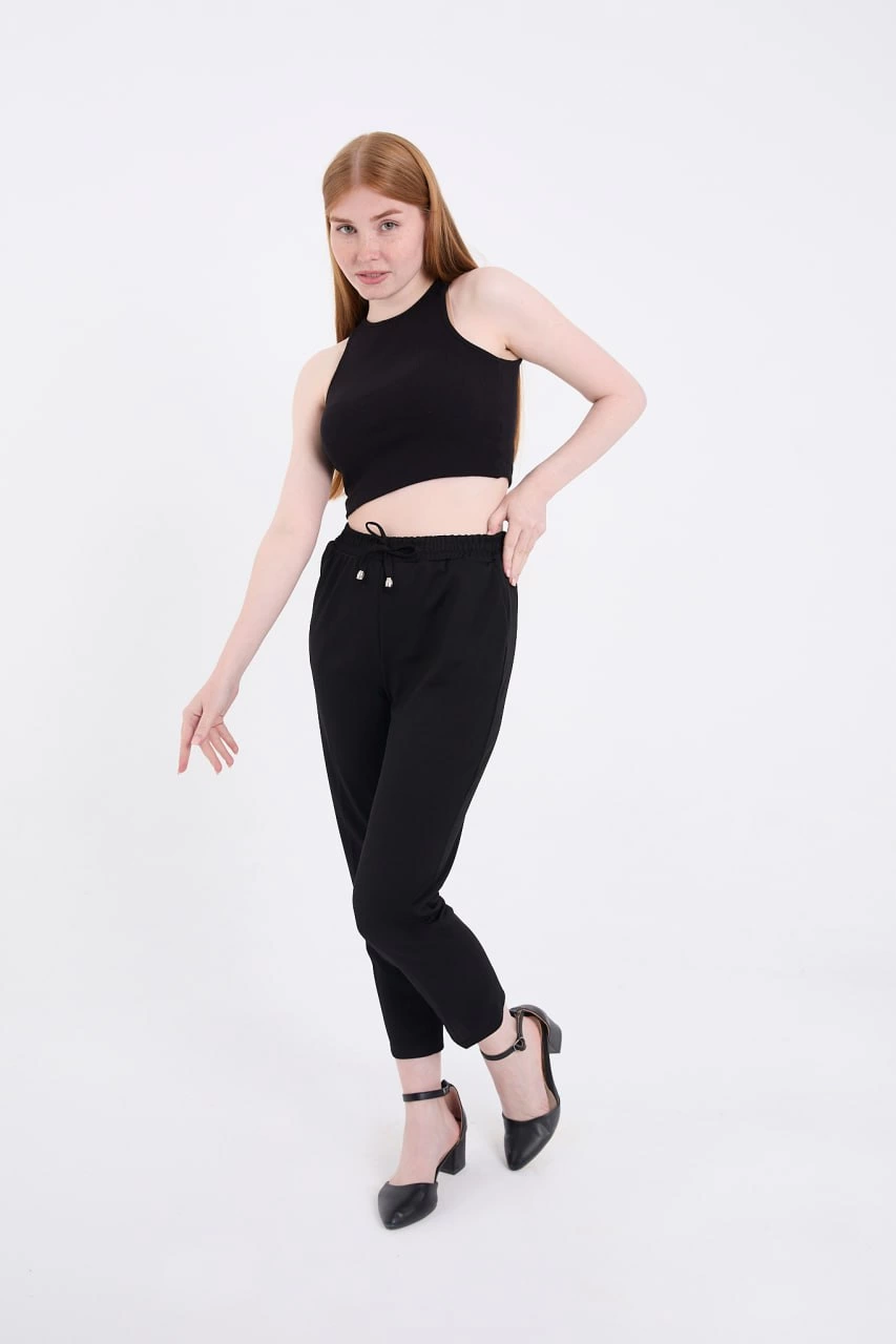 Venlora Kadın Tam Kalıp Basic Eşofman Pantolon - Siyah