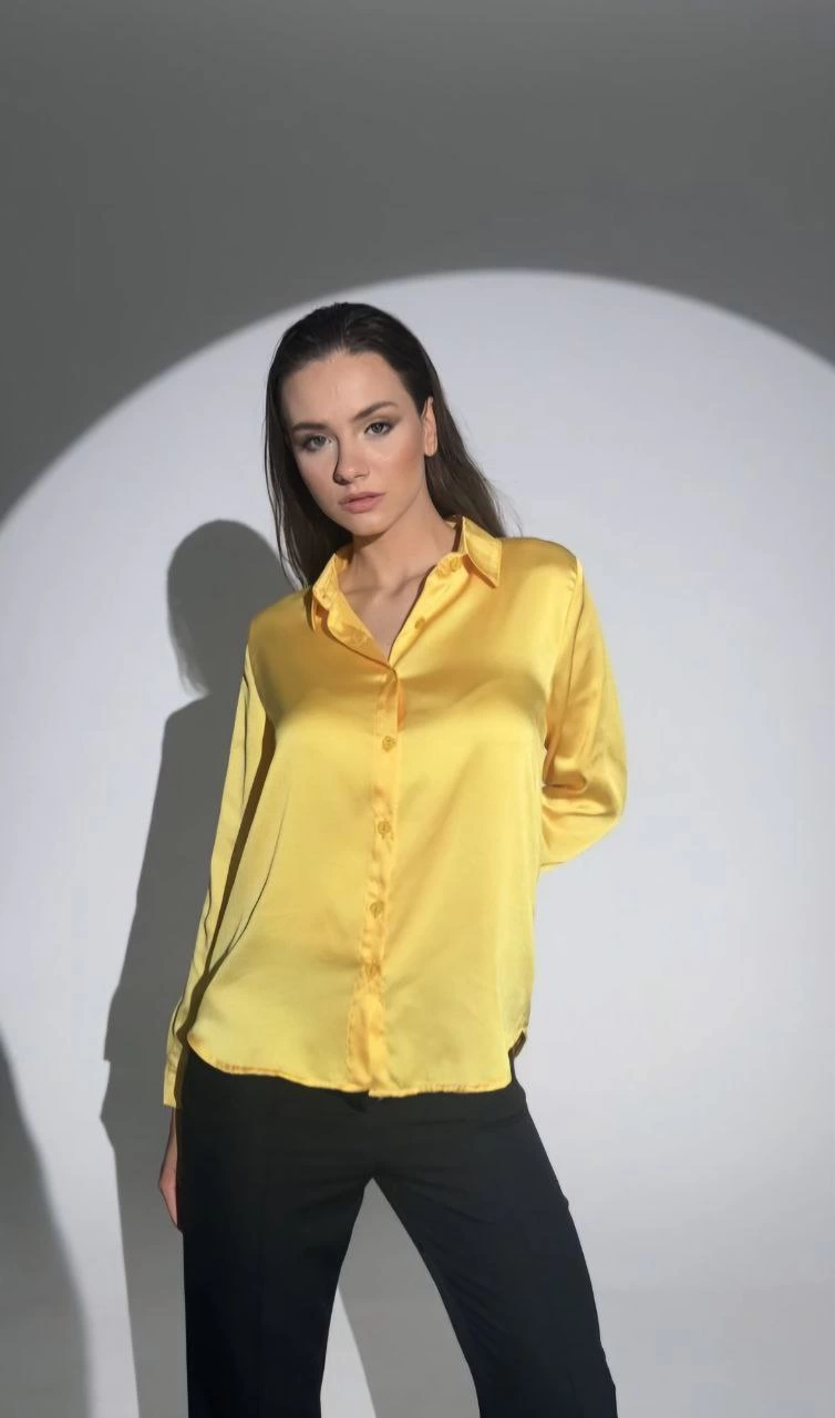 Venlora Kadın Uzun Kollu Düğmeli Buluz Gömlek - Sarı