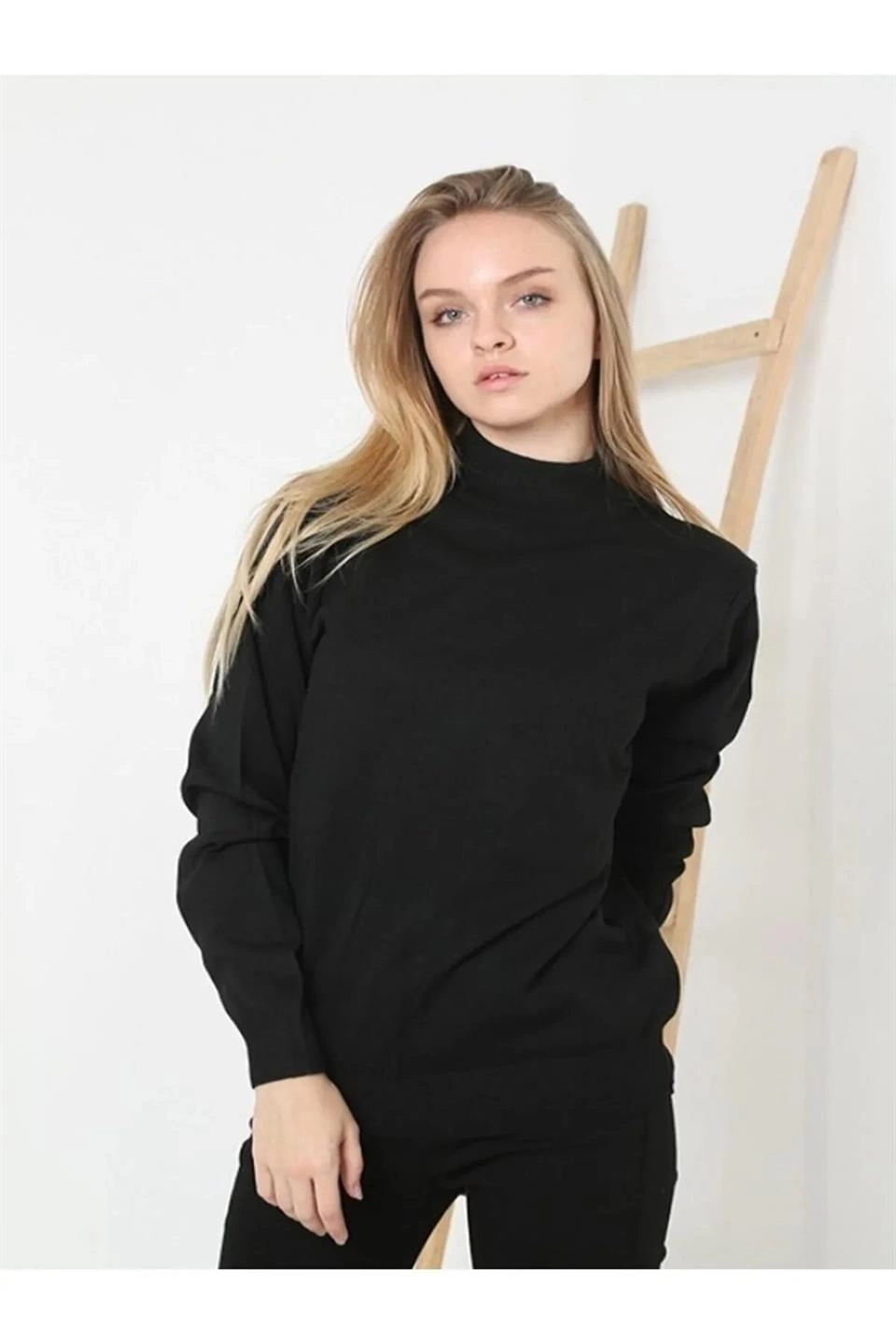 Venlora Kadın Yarım Balıkçı Yaka Triko Kazak - Siyah