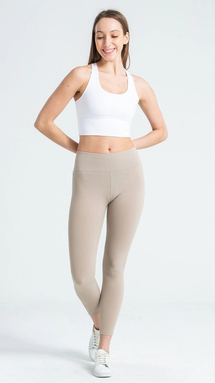 Venlora Kadın Yüksek Bel Fitilli Tayt - Bej