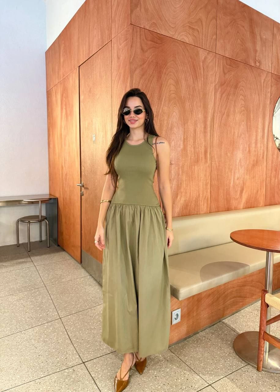 Venlora Kolsuz Uzun Elbise - Haki