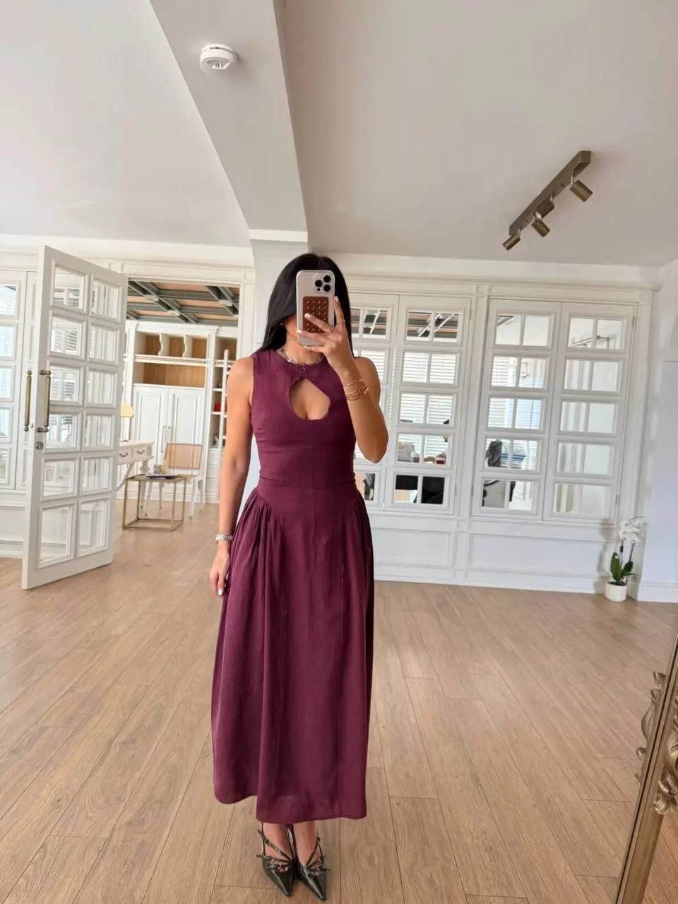 Venlora Kolsuz Uzun Kabardin Elbise - Bordo