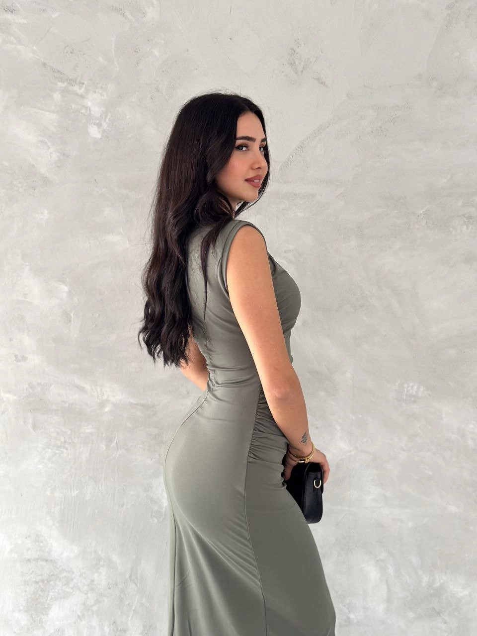 Venlora Kolsuz Yırtmaçlı Uzun maxı boy Elbise - Yeşil