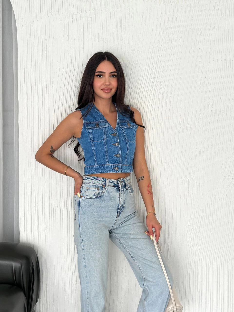 Venlora Kot Jeans Kadın Yelek - Mavi