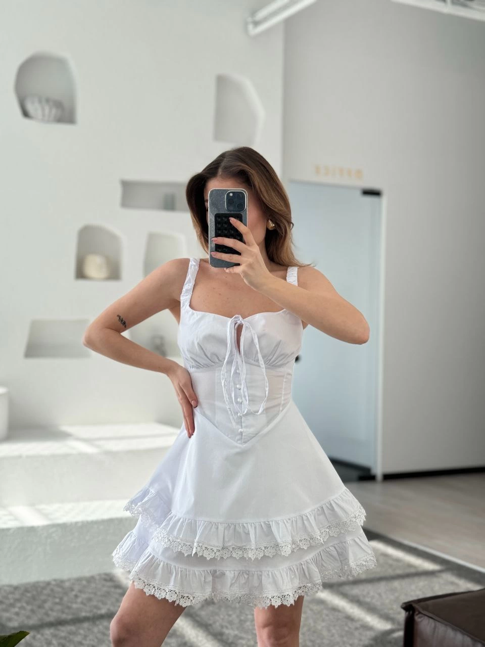 Venlora Mini Askılı Elbise - Beyaz