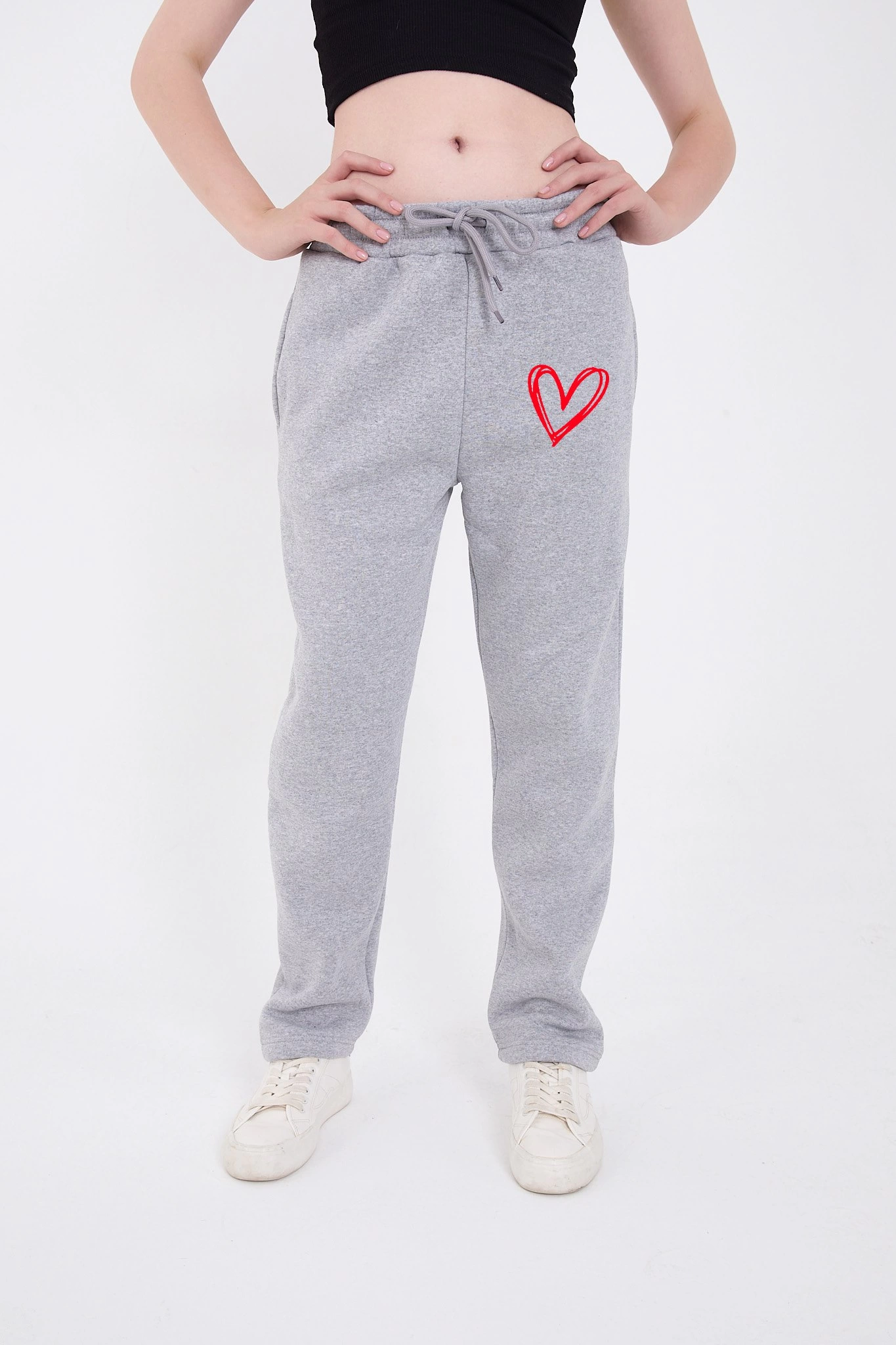 Venlora Oversize Boru Paça Baskılı Eşofman Pantolon - Gri