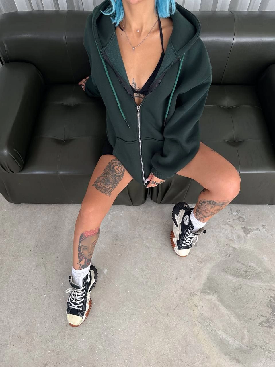 Venlora Oversize Tam Fermuarlı Uzun Kol Hırka - Haki