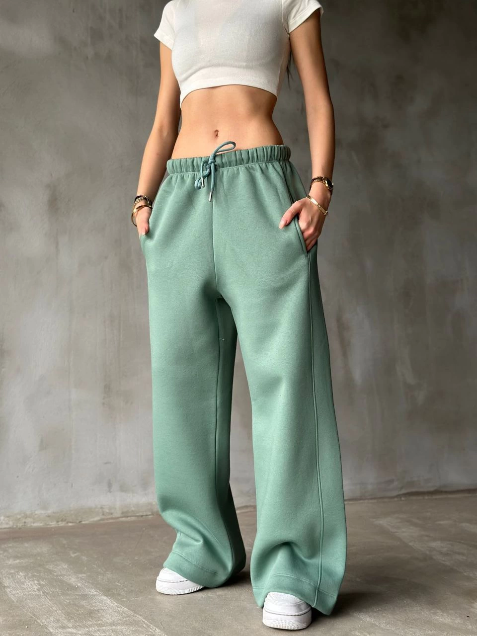 Venlora Palazzo Bol Paça Eşofman Pantolon - Yeşil