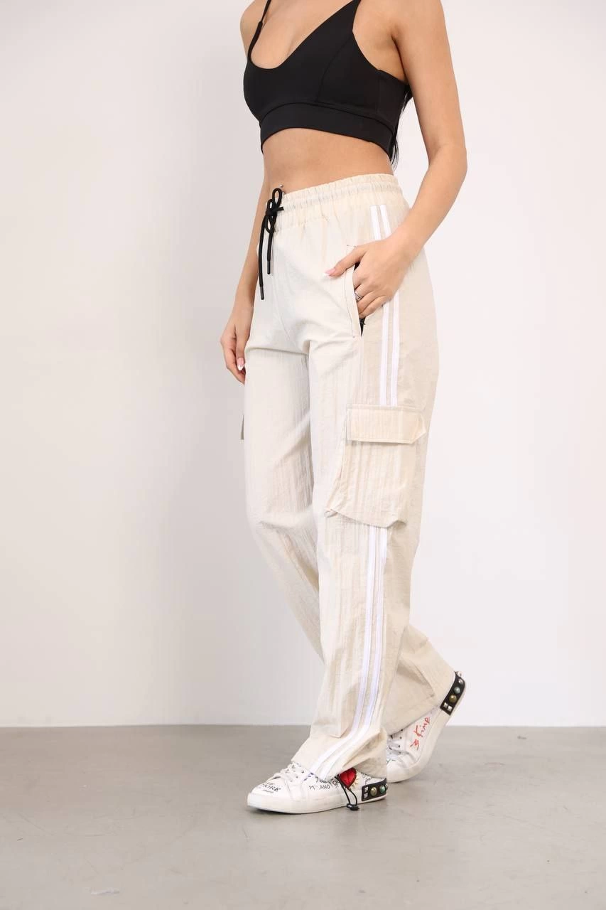 Venlora Paraşüt Kumaş Kargo Ceplı Baggy Eşofman - Bej