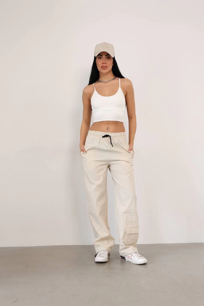 Venlora Paraşüt Kumaş Kargo Ceplı Baggy Eşofman- Bej