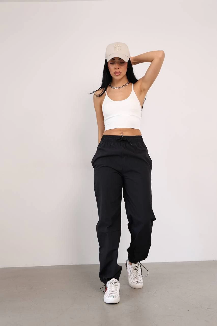 Venlora Praşut Kumaş Paça Cepli Baggy Eşofman - Siyah