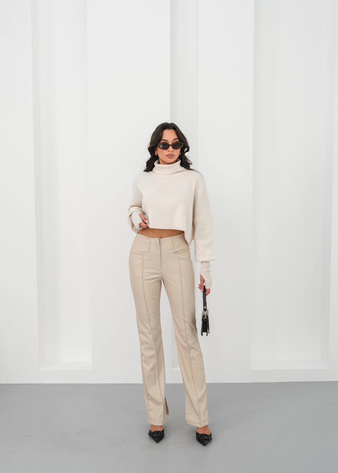 🅥🅔🅝🅛🅞🅡🅐™ İspanyol Yırtmaçlı Paça Deri Pantolon