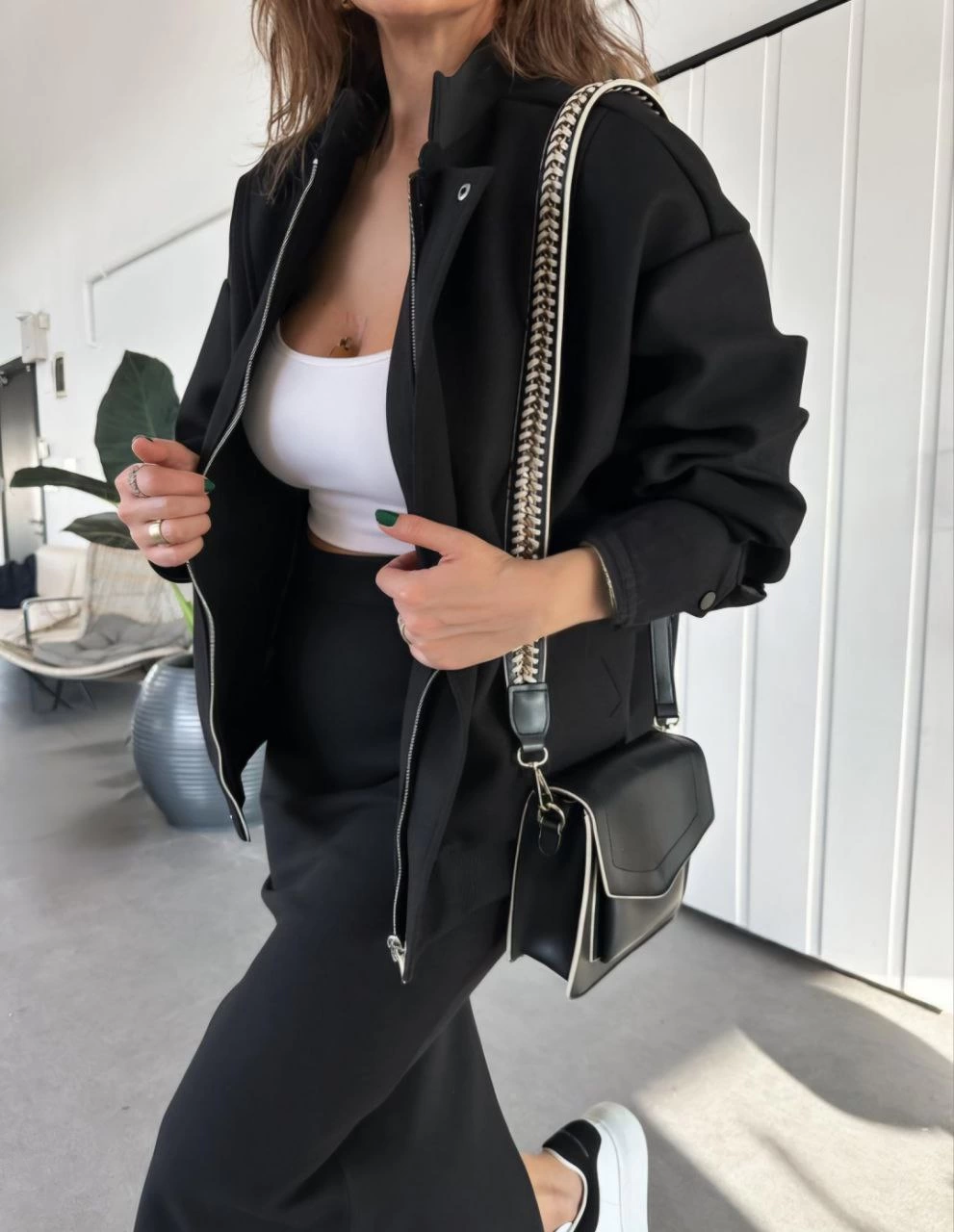 Venlora RYSE Kadın Mevsim Kaşe Fermuarlı Ceket Etek Takım Kaşmir Ceket Etekli İkili Takım Kaşe Bomber Ceket-Etek Takım