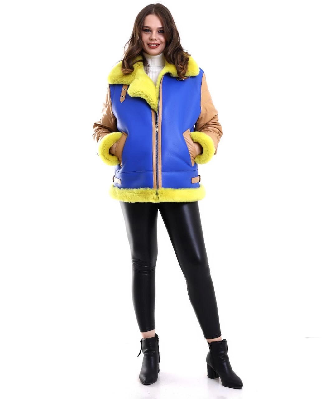 Venlora Kadın Koyun Derisi Pilot Hakiki Kürk - Sarı