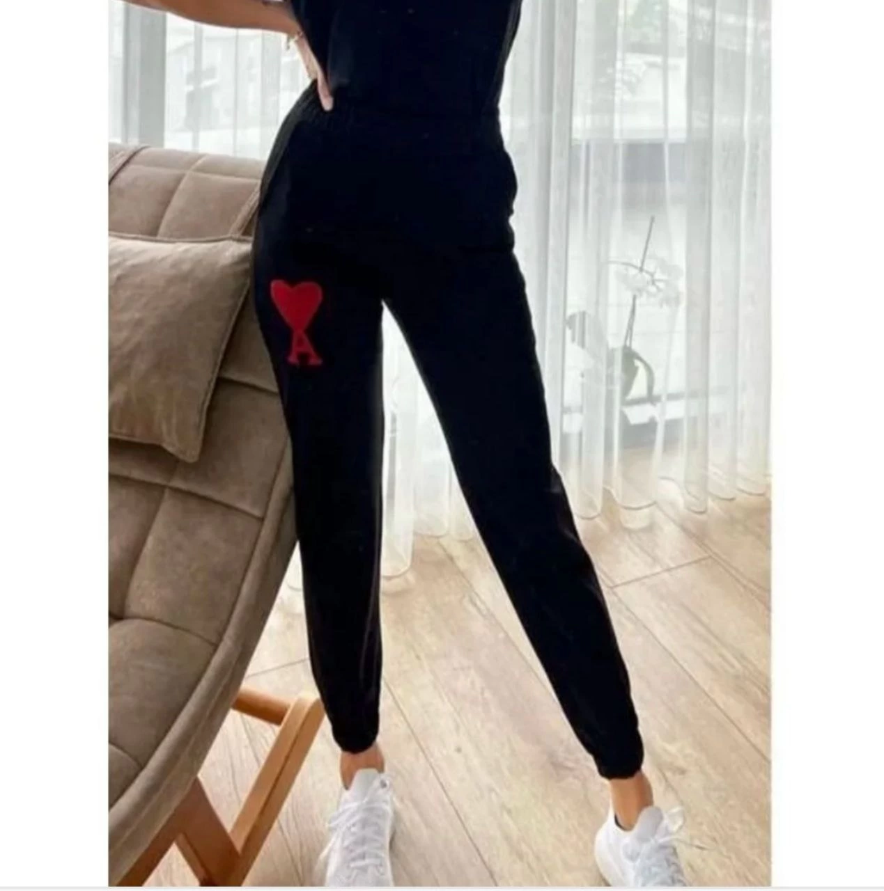 Venlora Unisex İki İplik Baskılı Oversize Eşofman Altı - Siyah