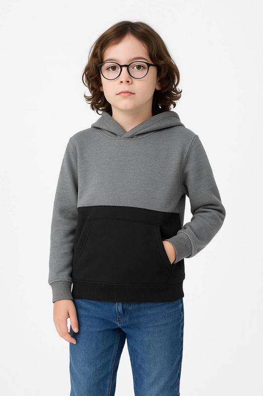Erkek Çocuk Kapüşonlu Kanguru Cepli Parçalı SweatShirt - Renkli