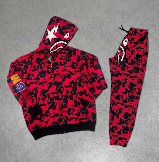 Unisex Pubg Bape x Shark Eşofman Takımı - Kırmızı