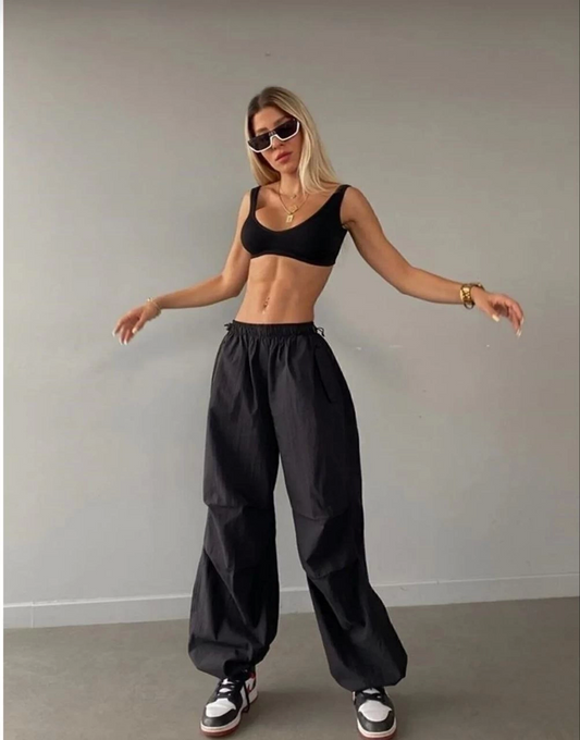 Kadın Cepli Paraşut Pantalon - Siyah