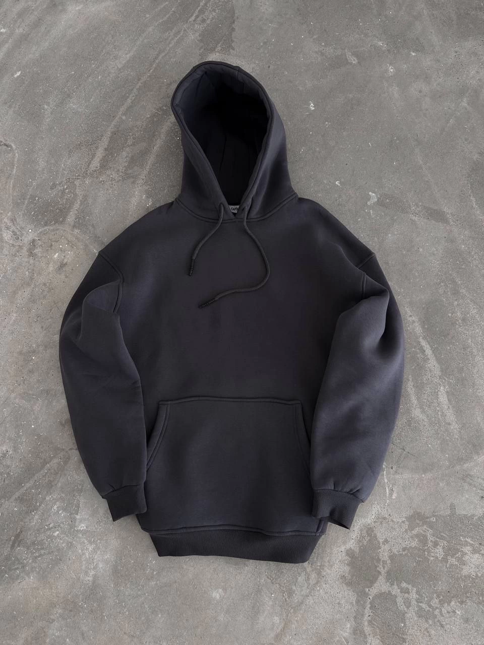 Kapüşonlu Üç İplik Penye Basic SweatShirt - Füme