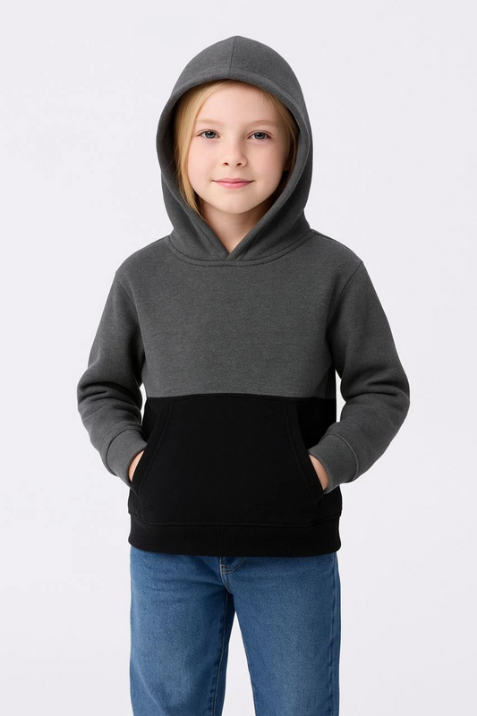 Kız Çocuk Kapüşonlu Kanguru Çepli Parçalı SweatShirt - Renkli