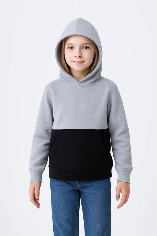 Kız Çocuk Kapüşonlu Kanguru Çepli Parçalı SweatShirt - Renkli