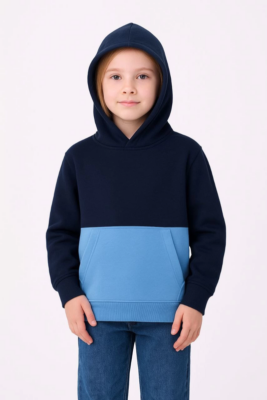 Kız Çocuk Kapüşonlu Kanguru Çepli Parçalı SweatShirt - Renkli