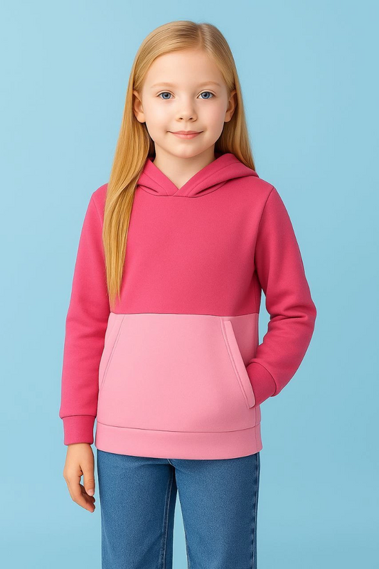 Kız Çocuk Kapüşonlu Kanguru Çepli Parçalı SweatShirt - Renkli