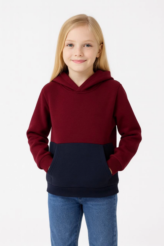 Kız Çocuk Kapüşonlu Kanguru Çepli Parçalı SweatShirt - Renkli
