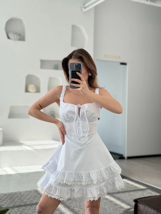 Venlora Mini Askılı Elbise - Beyaz