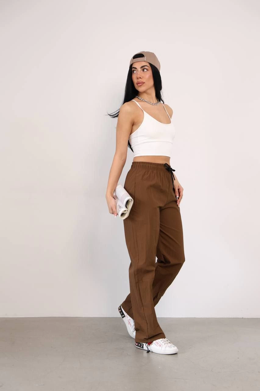 Venlora Praşut Kumaş Paça Cepli Baggy Eşofman - Kahve