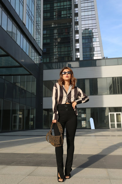 Venlora Yüksek Bel Pantolon ve Saten Gömlek