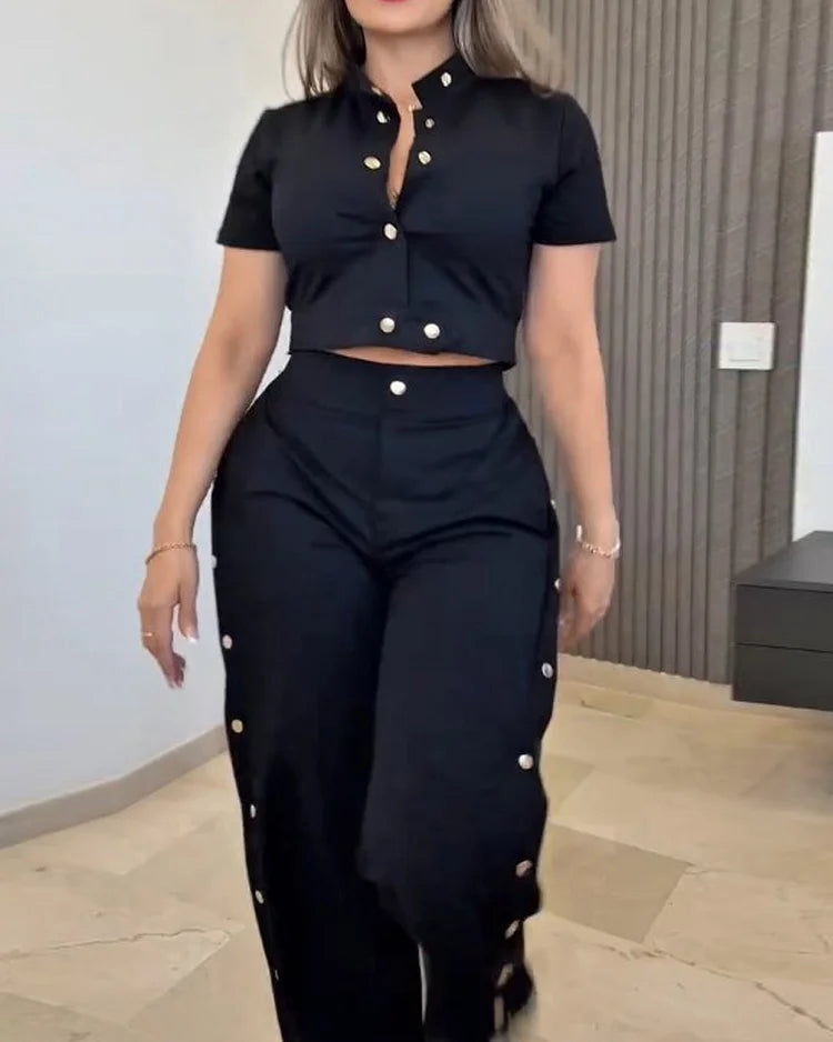 Venlora Göz Alıcı Gold Düğmeli Siyah Takım