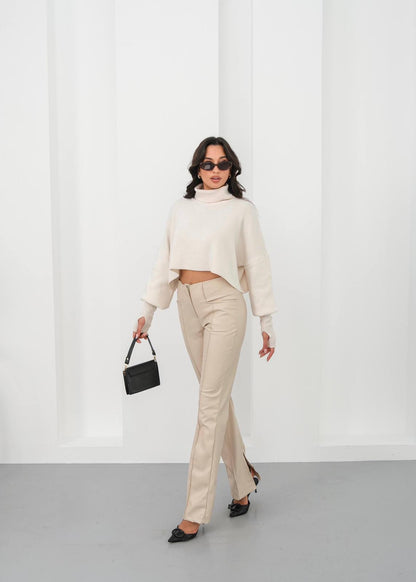 🅥🅔🅝🅛🅞🅡🅐™ İspanyol Yırtmaçlı Paça Deri Pantolon