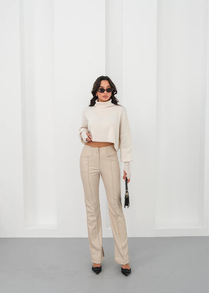 🅥🅔🅝🅛🅞🅡🅐™ İspanyol Yırtmaçlı Paça Deri Pantolon