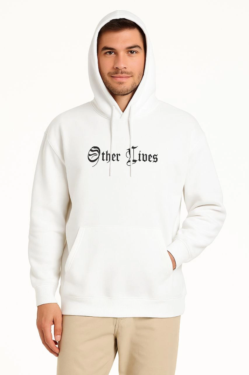 Üç İplik Kapüşonlu Ön ve Arka Baskılı SweatShirt hoodie - Beyaz