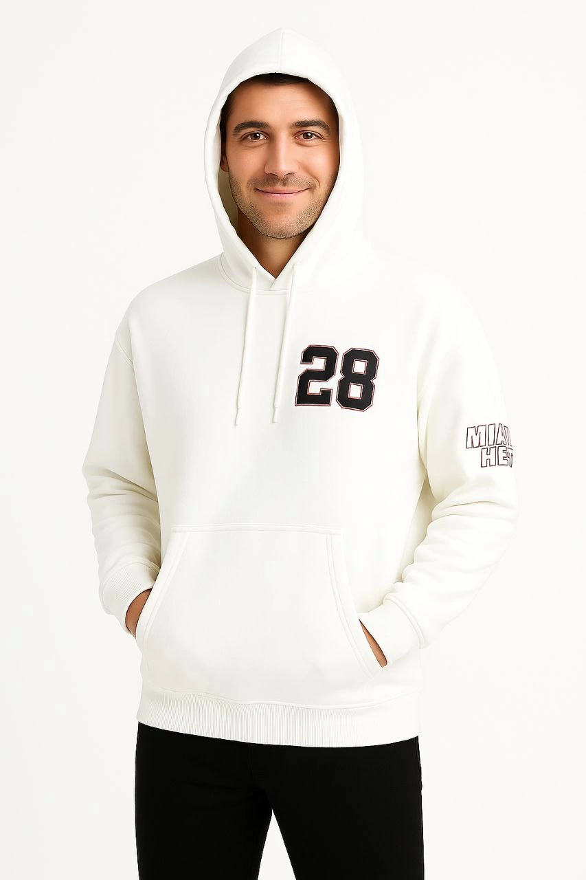 Üç İplik Kapüşonlu Ön ve Arka Baskılı SweatShirt hoodie - Beyaz